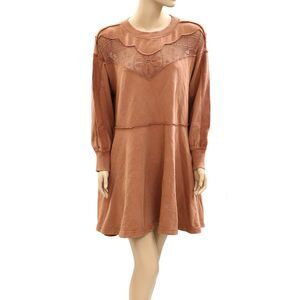 Free People Floral Lace Sweatshirt Tunic Dress Long Sleeve Oversized S 284563